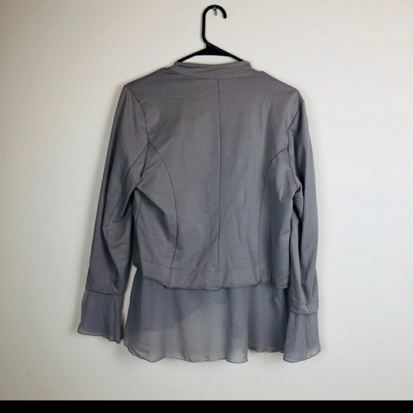 Soft Surroundings Gray Chiffon Trim Blazer‎ ruffle - Picture 4 of 5
